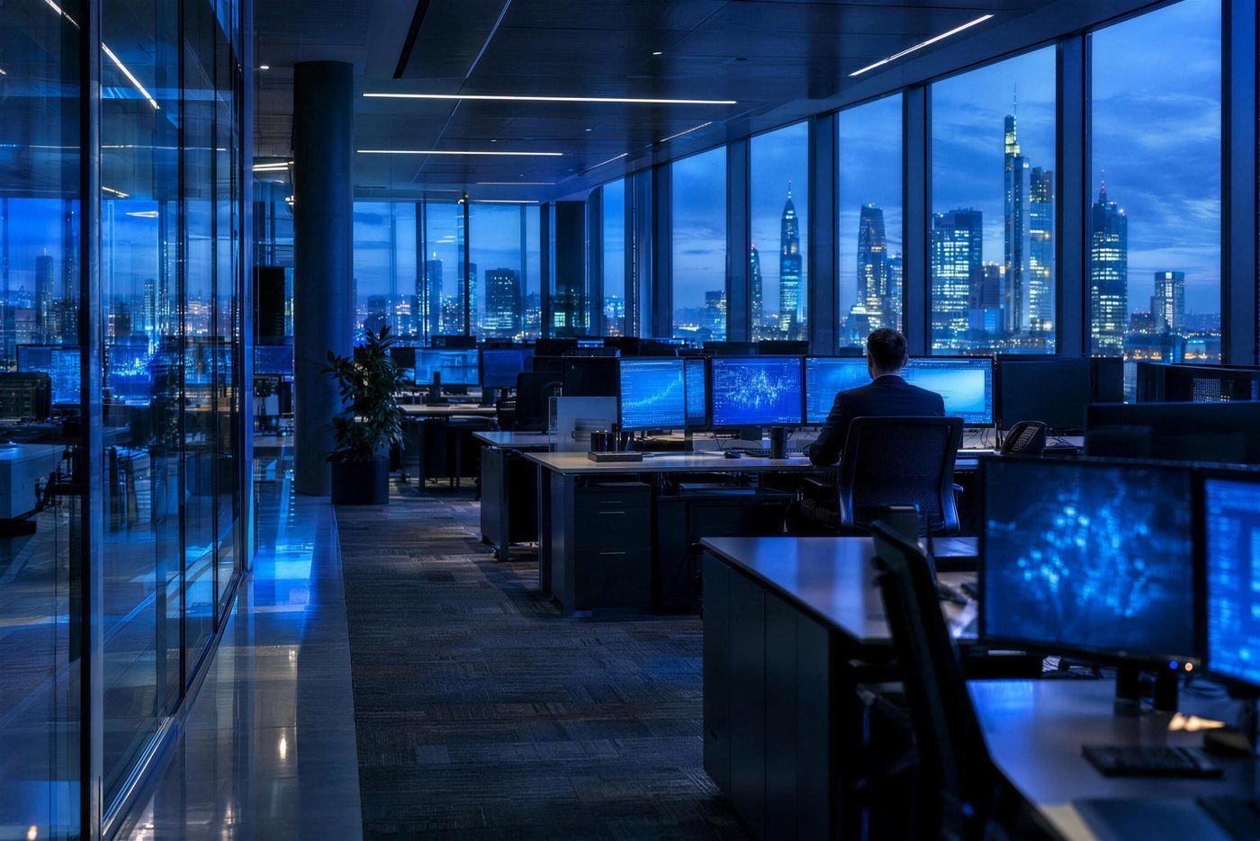 An open-plan office at a European bank.
